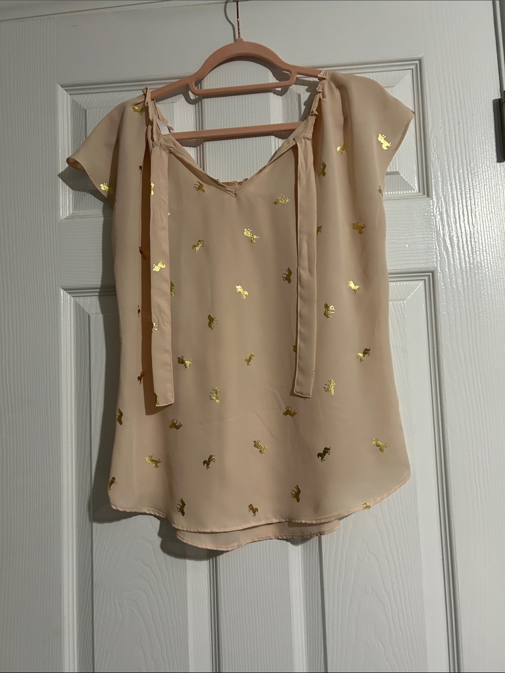 LC Lauren Conrad Beige Blouse with Gold Foil Detail